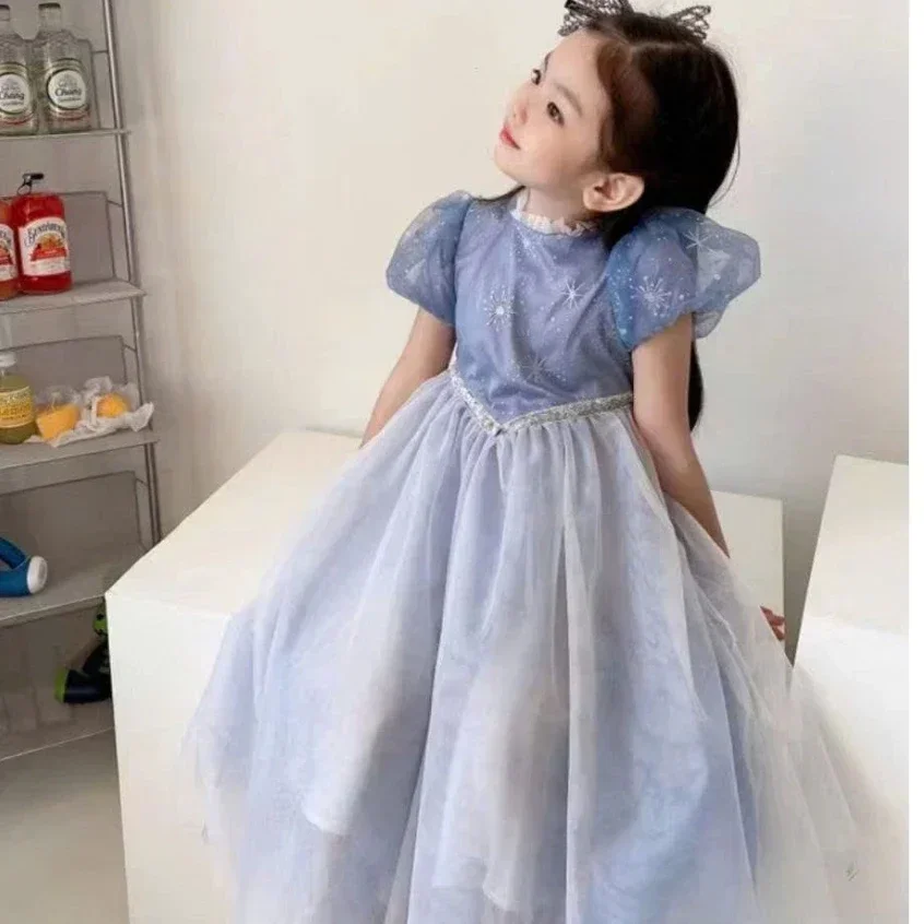 Đầm xòe Quảng Châu thiết kế vải ren bồng bềnh tay bồng công chúa cho bé gái 32-36kg - Ảnh 3