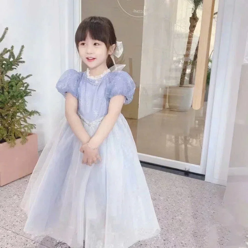 Đầm xòe Quảng Châu thiết kế vải ren bồng bềnh tay bồng công chúa cho bé gái 32-36kg - Ảnh 4