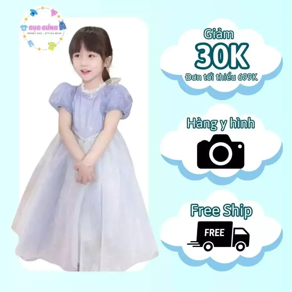 Đầm xòe Quảng Châu thiết kế vải ren bồng bềnh tay bồng công chúa cho bé gái 32-36kg - Ảnh 7
