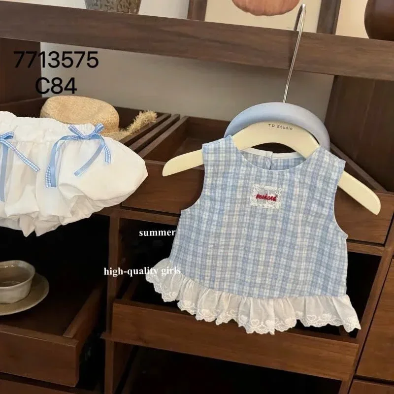 Set Áo Sát Nách Caro Kèm Váy Bí Phồng Ren Nơ - Chất Cate Mát Lịm Cho Bé Gái - Ảnh 6