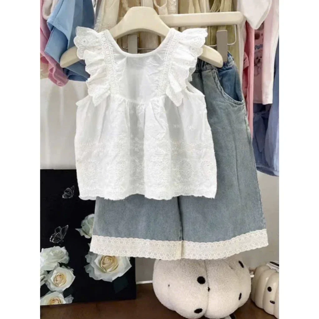 Set Bé Gái Áo Ren Phối Quần Jean - Ảnh 3