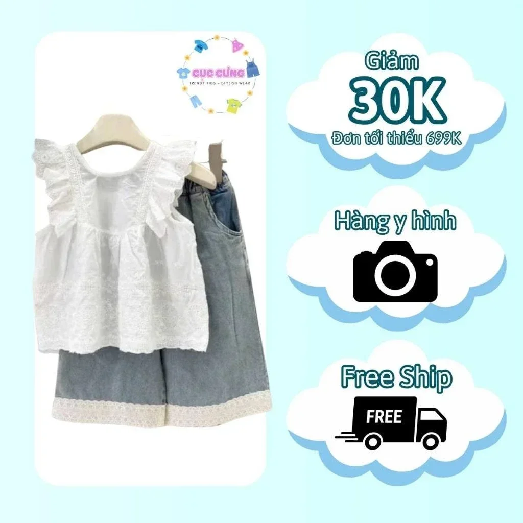 Set Bé Gái Áo Ren Phối Quần Jean - Ảnh 4