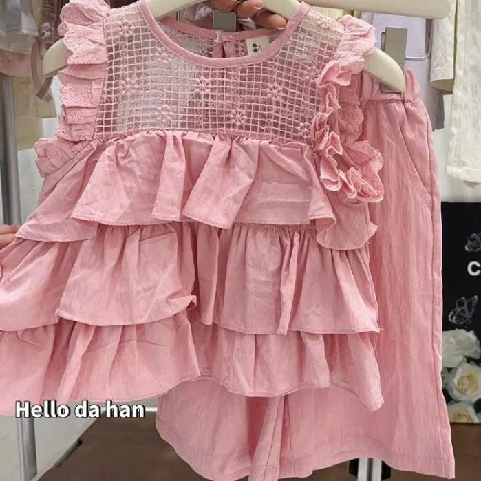 Set Bộ Bé Gái Tiểu Thư Phối Ren Cotton Mềm Mại - Áo Bèo Tầng Kèm Quần Ống Rộng Vải Đũi Mát Mẻ - Ảnh 5