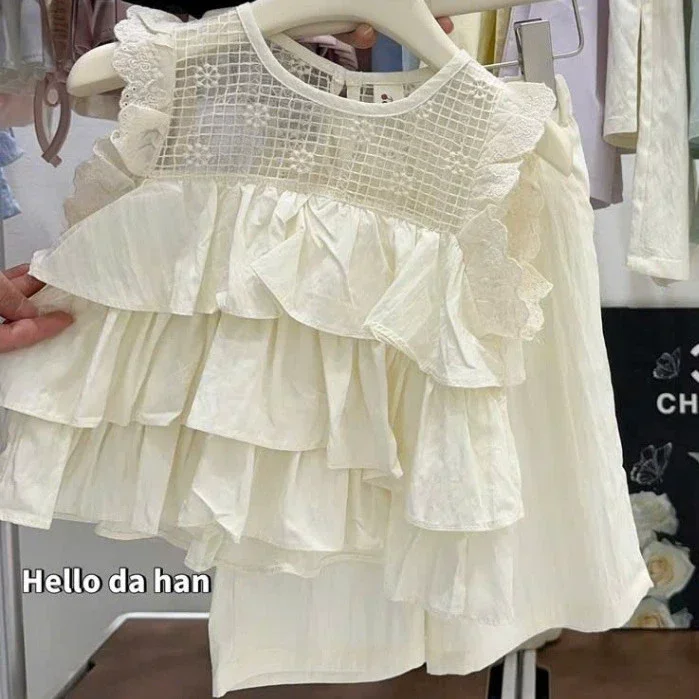Set Bộ Bé Gái Tiểu Thư Phối Ren Cotton Mềm Mại - Áo Bèo Tầng Kèm Quần Ống Rộng Vải Đũi Mát Mẻ - Ảnh 6