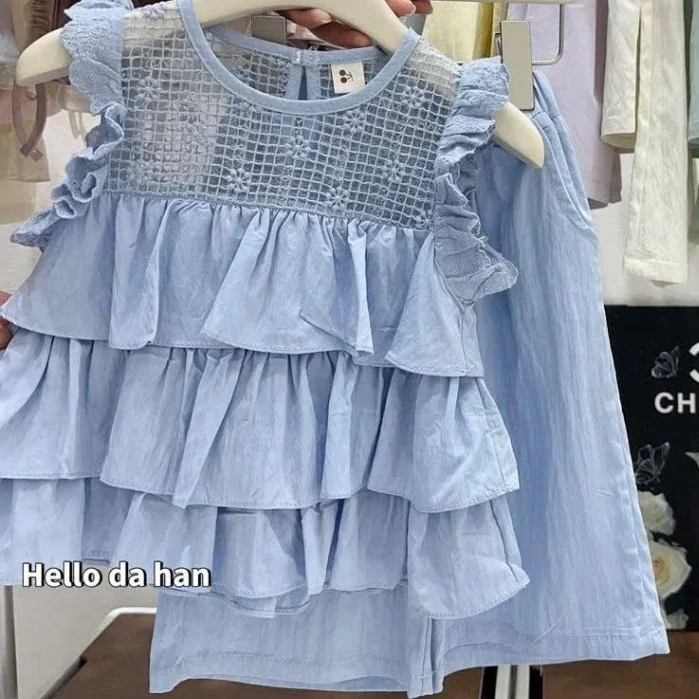 Set Bộ Bé Gái Tiểu Thư Phối Ren Cotton Mềm Mại - Áo Bèo Tầng Kèm Quần Ống Rộng Vải Đũi Mát Mẻ - Ảnh 7