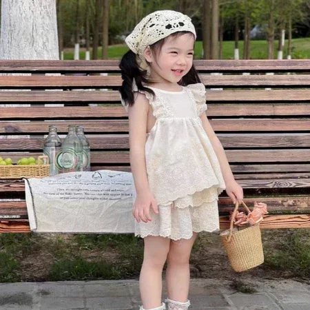 Set Bộ Bé Gái Tiểu Thư Ren Hoa Nổi Phối Bèo Dễ Thương- Áo Tay Bèo Xinh Xắn Quần Giả Váy Nữ Tính. - Ảnh 1