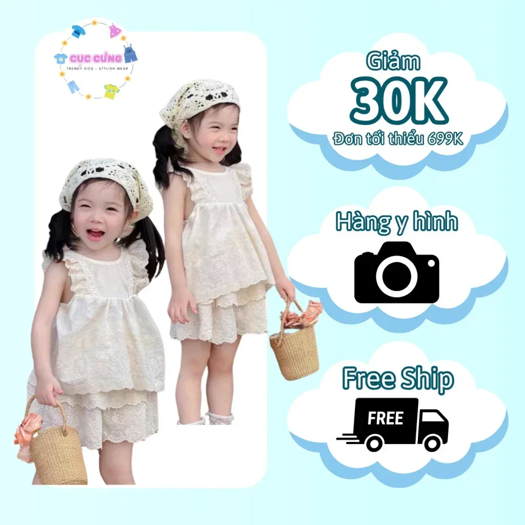 Set Bộ Bé Gái Tiểu Thư Ren Hoa Nổi Phối Bèo Dễ Thương- Áo Tay Bèo Xinh Xắn Quần Giả Váy Nữ Tính. - Ảnh 6