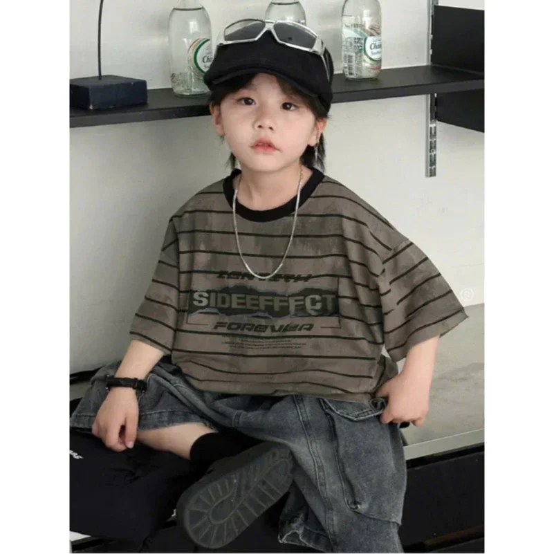 Set Bộ Bé Trai Phong Cách HipHop - Áo Thun Cotton Loang Kẻ & Quần Jean Túi Hộp QC Cao Cấp - Ảnh 1