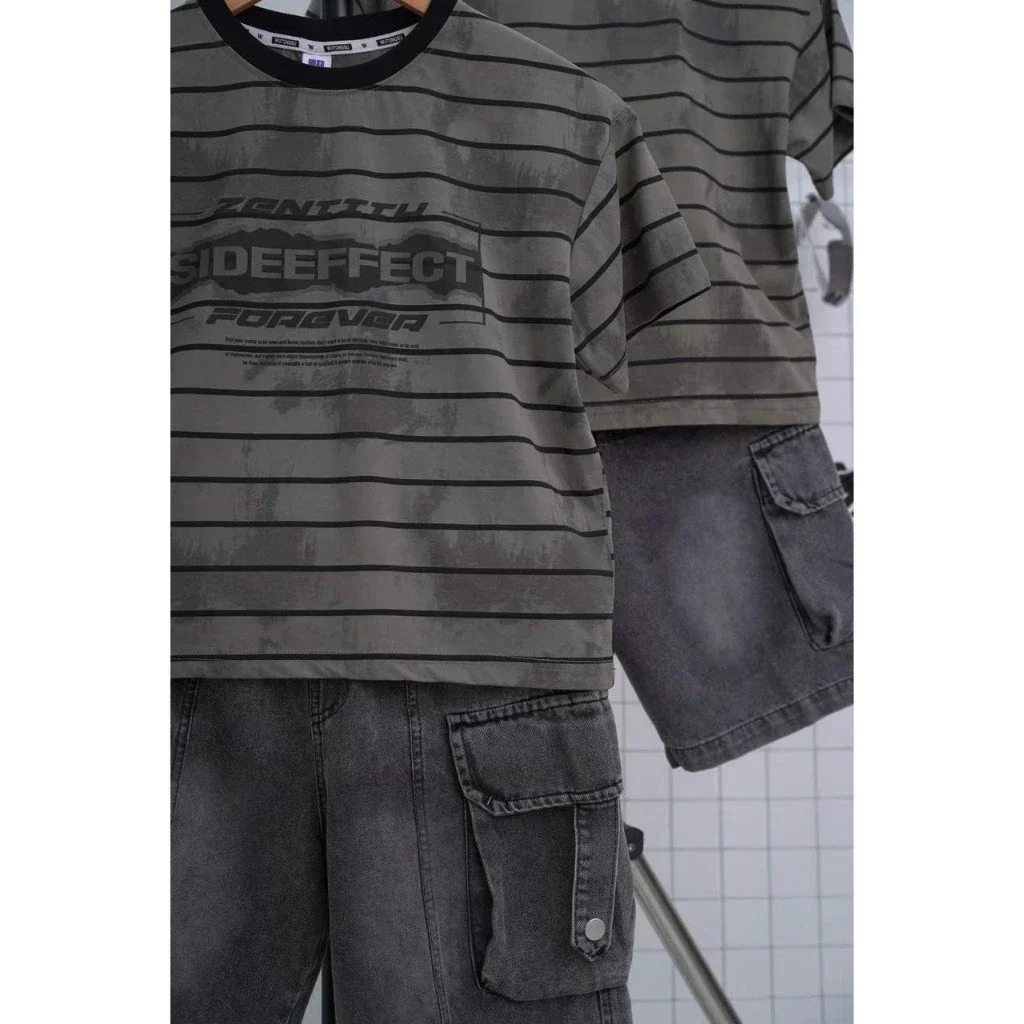 Set Bộ Bé Trai Phong Cách HipHop - Áo Thun Cotton Loang Kẻ & Quần Jean Túi Hộp QC Cao Cấp - Ảnh 2