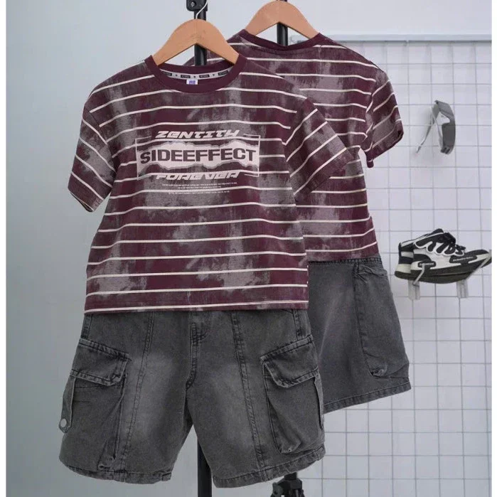 Set Bộ Bé Trai Phong Cách HipHop - Áo Thun Cotton Loang Kẻ & Quần Jean Túi Hộp QC Cao Cấp - Ảnh 5