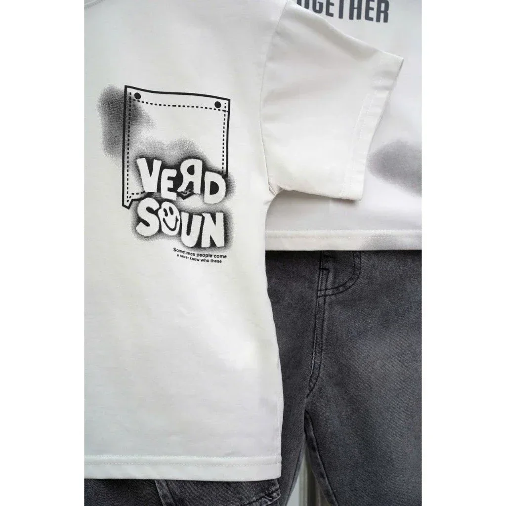 Set Đồ Bé Trai Cá Tính Áo Thun Loang Màu In Hình "THE BEAT" Kèm Quần Short Jeans - Ảnh 3