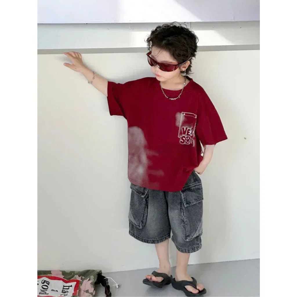 Set Đồ Bé Trai Cá Tính Áo Thun Loang Màu In Hình "THE BEAT" Kèm Quần Short Jeans - Ảnh 4