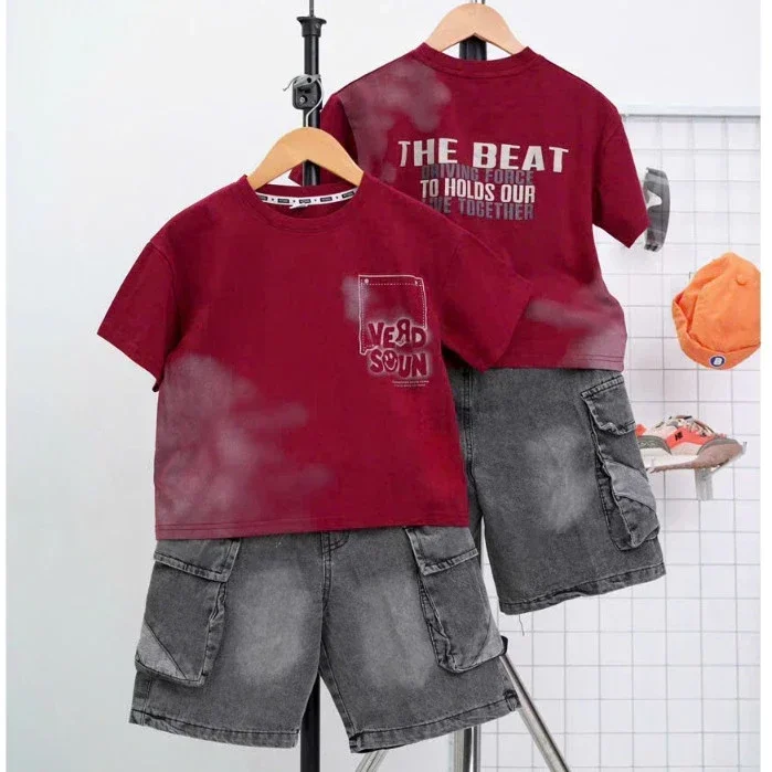 Set Đồ Bé Trai Cá Tính Áo Thun Loang Màu In Hình "THE BEAT" Kèm Quần Short Jeans - Ảnh 5