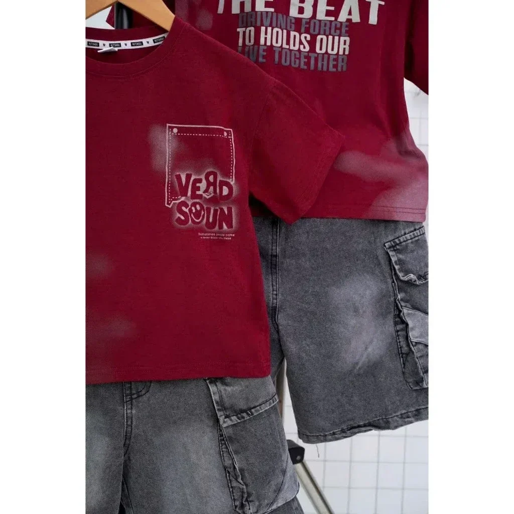 Set Đồ Bé Trai Cá Tính Áo Thun Loang Màu In Hình "THE BEAT" Kèm Quần Short Jeans - Ảnh 6